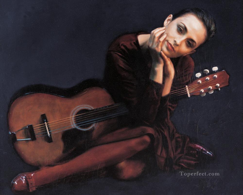 ギターを持つ女性 中国のチェン・イーフェイ油絵